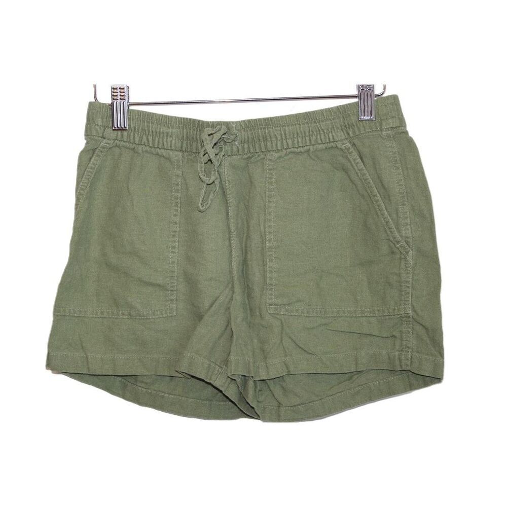 Womens J Crew Drawstring AL588 Faded Moss Green Linen Pull-On Shorts Size XXS
